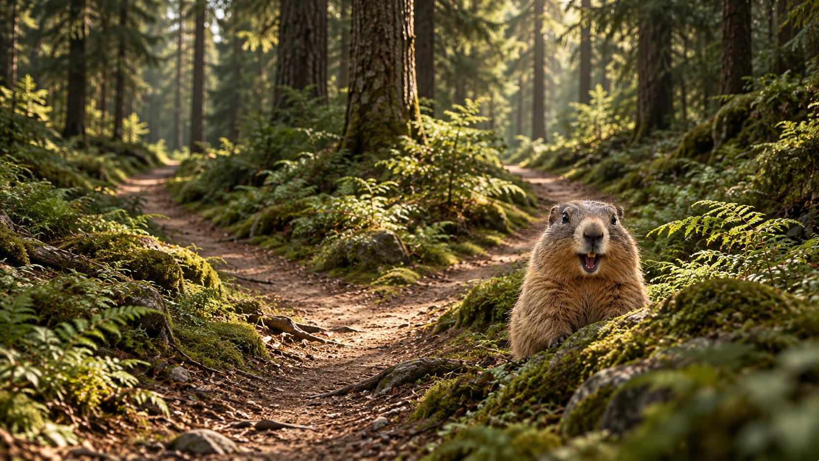 Marmot on a forest path in the Black Forest – orientation in our approach.